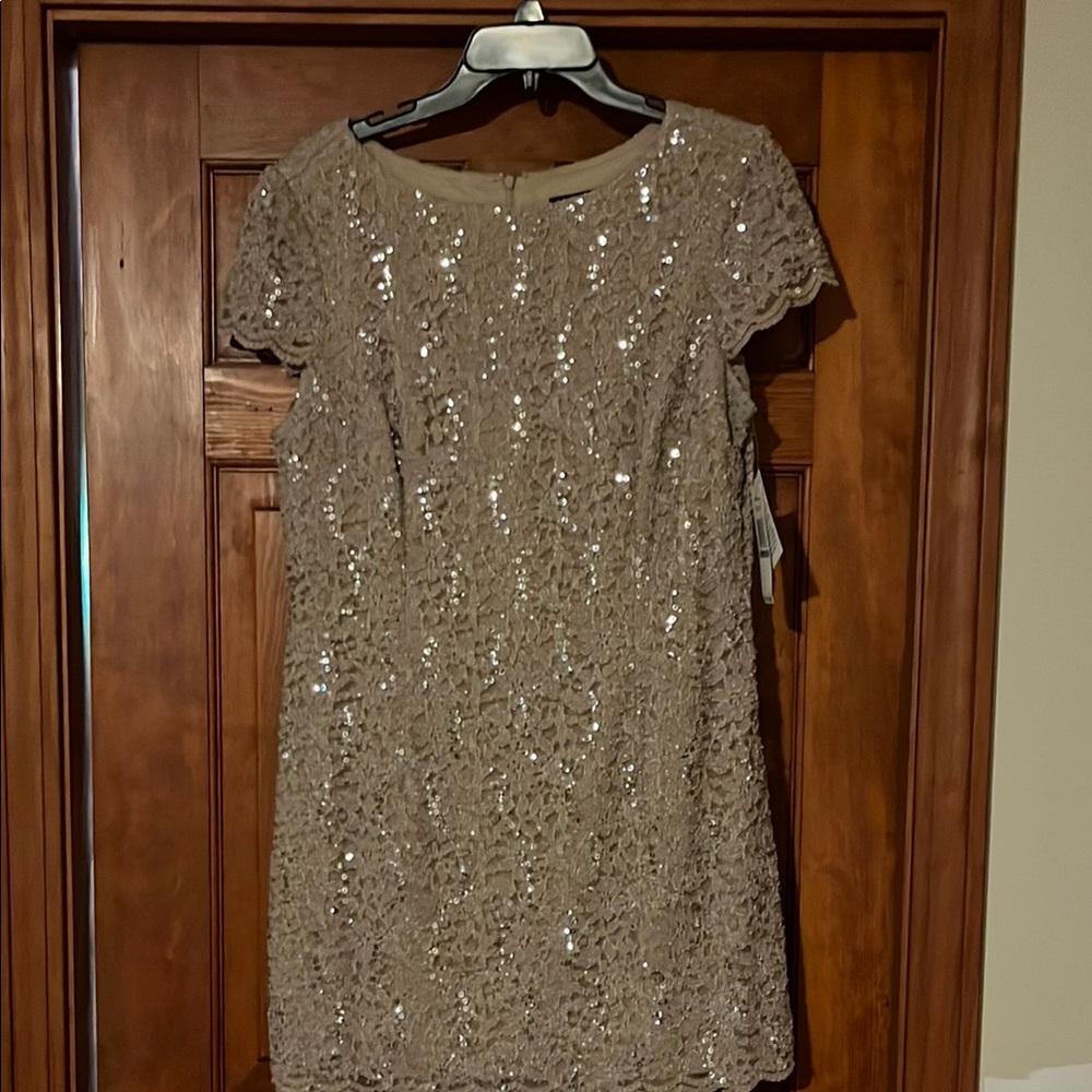 Alex Evenings Taupe Sheath Mini Dress for Cocktail Parties - Picture 2 of 5